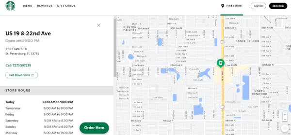 Sample Location Page Best Practices from Starbucks