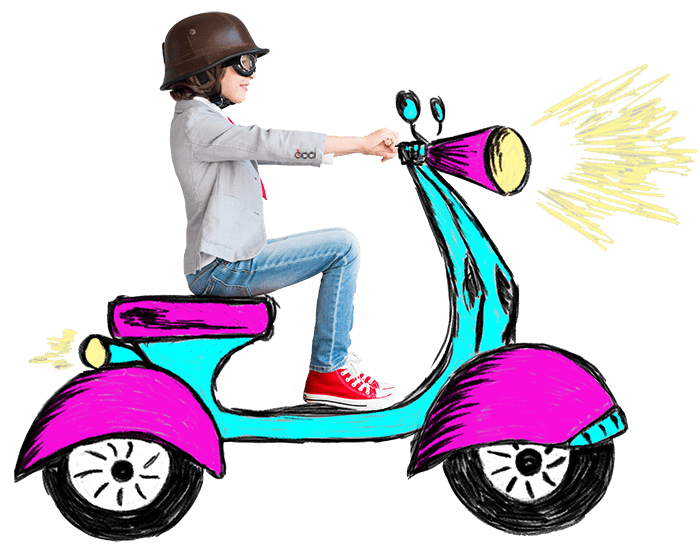 Innovative child riding the imaginary scooter