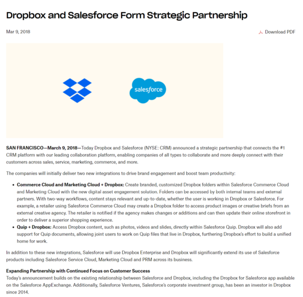 Dropbox x Salesforce Partnership Press Release