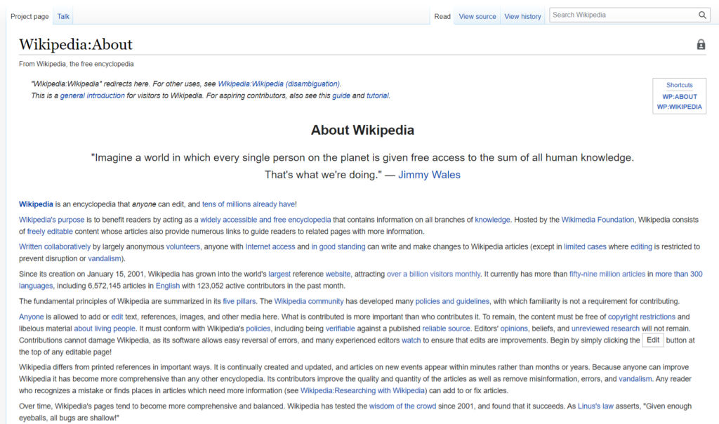 Screenshot from Wikipedia About Page